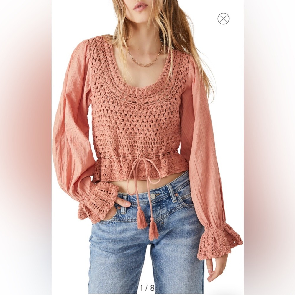 NWT Free People Megan Crochet Top Coral Sand Size M with Flaw